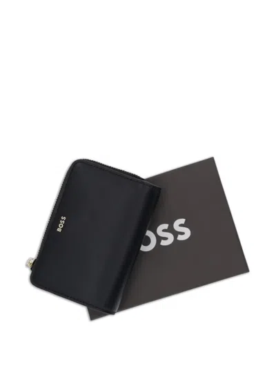 Hugo Boss Logo-lettering Zipped Wallet In Black
