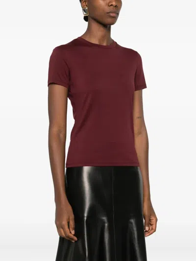 Theory Womens Grenache Tiny Round-neck Pima-cotton Jersey T-shirt In Brown