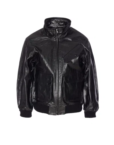 Auralee Black Lamb Leather Zip Blouson Jacket In Black