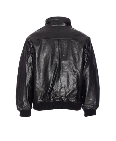 Auralee Black Lamb Leather Zip Blouson Jacket In Black