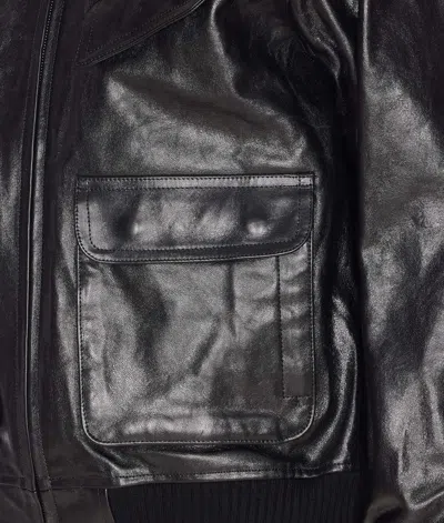 Auralee Black Lamb Leather Zip Blouson Jacket In Black