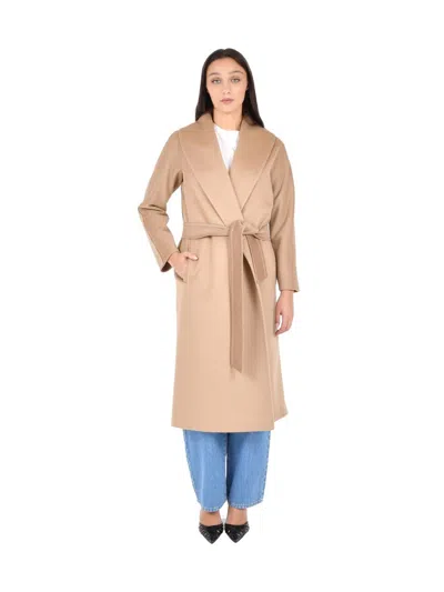 Max Mara Tailored Beige Wool Coat With Classic Lapels In Brown