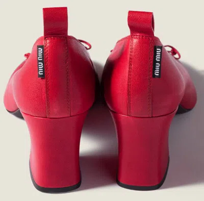 Miu Miu Nappa Pumps Block Heel Bow Detail In Red