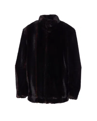 Mm6 Maison Margiela Luxurious Faux Fur High Collar Jacket In Brown