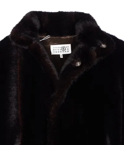 Mm6 Maison Margiela Luxurious Faux Fur High Collar Jacket In Brown