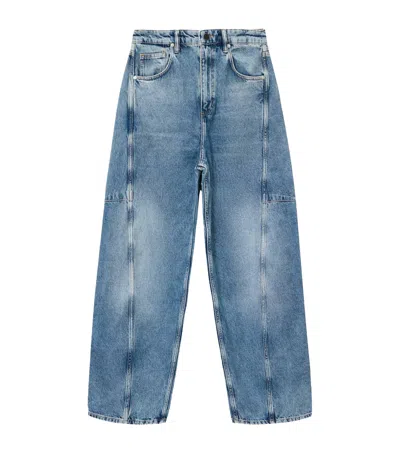 Allsaints Carter Mid Rise Barrel Jeans In Indigo In Blue