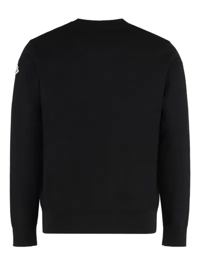 Moncler Cotton Knit Sweater Featuring Embroidery In Black