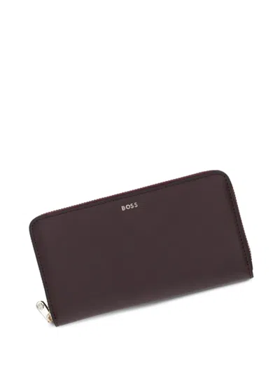 Hugo Boss Logo-stamp Zipped Wallet In Burgundy