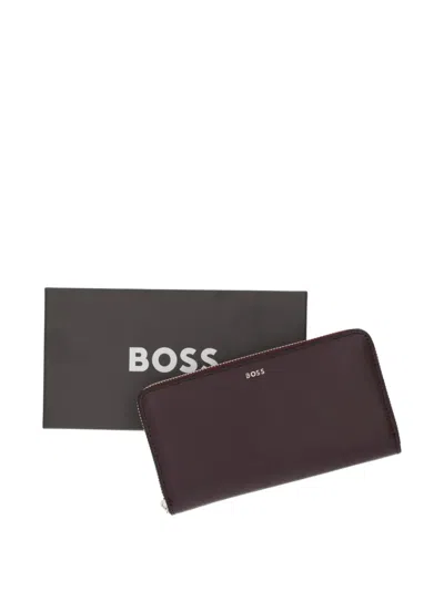 Hugo Boss Logo-stamp Zipped Wallet In Burgundy
