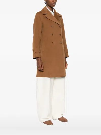 Aspesi Double-breasted Coat In Brown