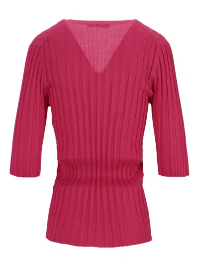 La Rose V-neck Ribbed Sweater In Pink