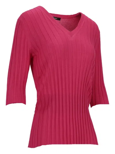 La Rose V-neck Ribbed Sweater In Pink