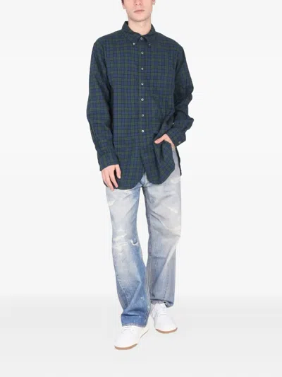 Engineered Garments Relaxed Fit Shirt Button Collar Plaid In Black
