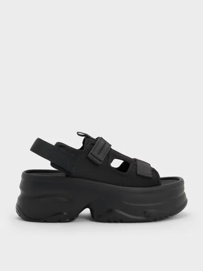 Charles & Keith - Elastane Flatform Sports Sandals In Black