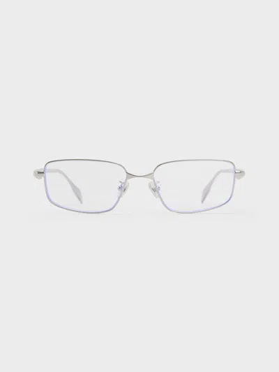 Charles & Keith - Celestia Metal-rim Rectangular Clear Sunglasses In Silver