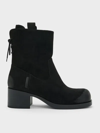 Charles & Keith - Rosamond Faux Suede Back-lace Calf Boots In Black