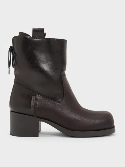 Charles & Keith - Rosamond Back-lace Calf Boots In Brown