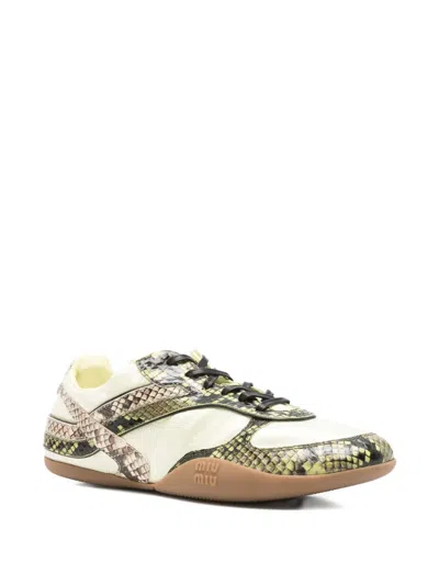 Miu Miu Gymnasium Technical Fabric And Python-print Ayers Leather Sneakers In Animal Print