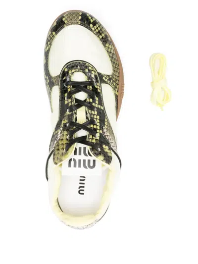 Miu Miu Gymnasium Technical Fabric And Python-print Ayers Leather Sneakers In Animal Print