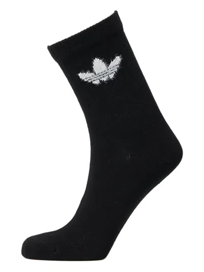 Adidas Originals Fluffy Logo Crew Socks (pack Of Two) In Black