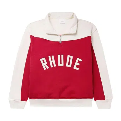 Pre-owned Rhude Contrast Quarter Zip Varsity Jacket 'red' | Men's Size S