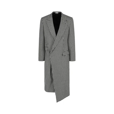 Pre-owned Alexander Mcqueen Asymmetrical Houndstooth Coat 'white/black' | Men's Size 52