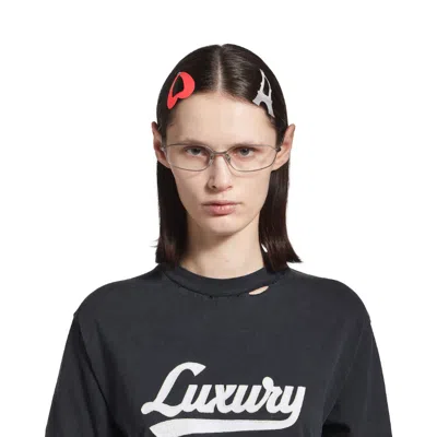 Balenciaga Women's Bazaar Paris Heart Snap Clip Set In Shiny Silver/red In Metallic