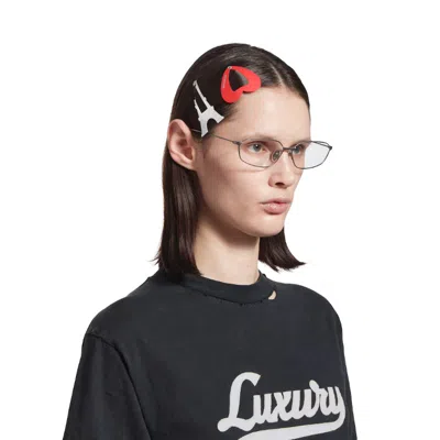 Balenciaga Women's Bazaar Paris Heart Snap Clip Set In Shiny Silver/red In Metallic