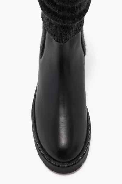 René Caovilla Bika Leather And Cashmere Black Ankle Boot With Crystals 50 In Black