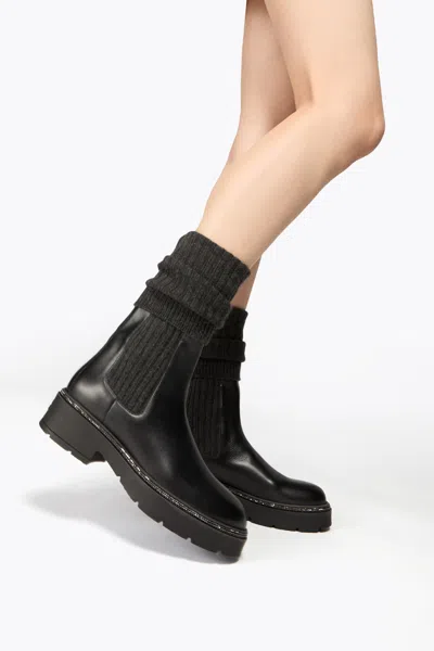 René Caovilla Bika Leather And Cashmere Black Ankle Boot With Crystals 50 In Black