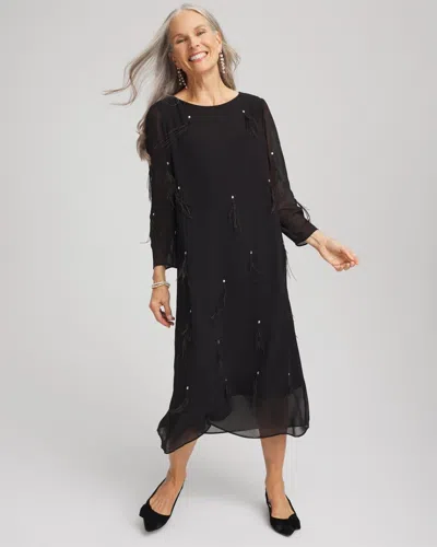 Chico's Feathered Georgette Popover Dress In Black In Black