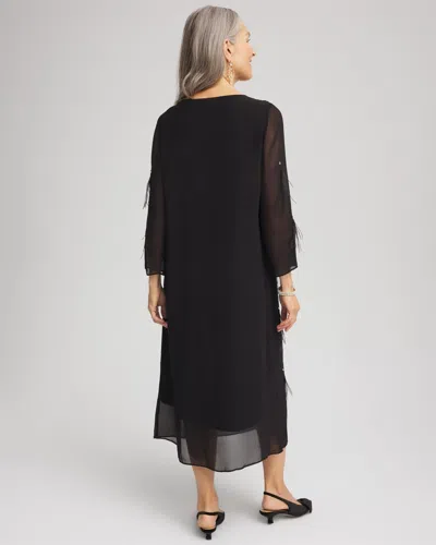 Chico's Feathered Georgette Popover Dress In Black In Black