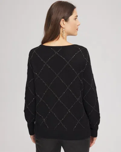 Chico's Sparkling Diamonds Pullover Sweater In Black In Black