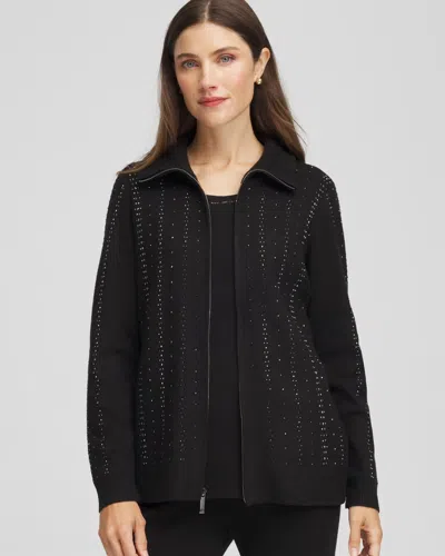 Chico's Luxe Diamante Zip Cardigan Sweater In Black In Black
