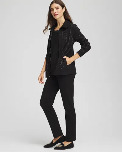 Chico's Luxe Diamante Zip Cardigan Sweater In Black In Black