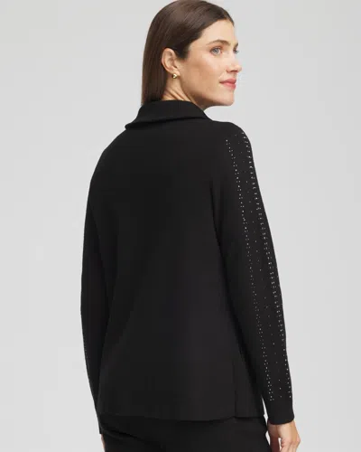 Chico's Luxe Diamante Zip Cardigan Sweater In Black In Black