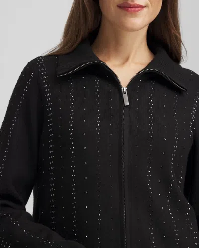 Chico's Luxe Diamante Zip Cardigan Sweater In Black In Black