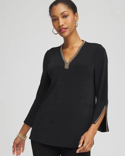 Chico's Travelers Embellished V-neck Flutter Sleeve Tunic In Black In Black