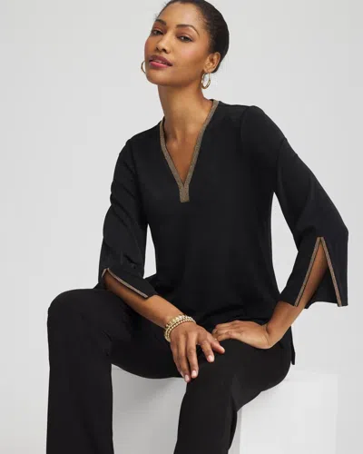 Chico's Travelers Embellished V-neck Flutter Sleeve Tunic In Black In Black