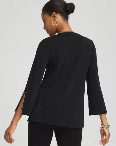 Chico's Travelers Embellished V-neck Flutter Sleeve Tunic In Black In Black