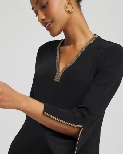 Chico's Travelers Embellished V-neck Flutter Sleeve Tunic In Black In Black