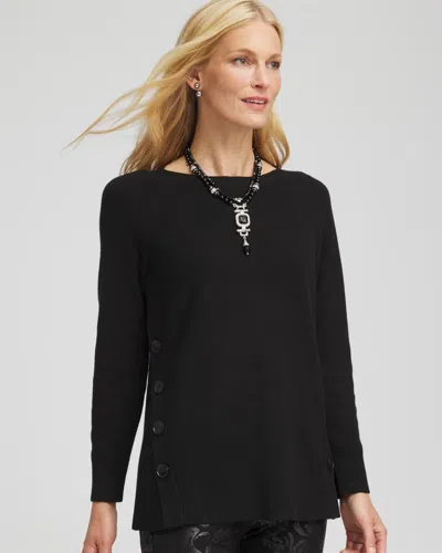 Chico's Ella Button Tunic Sweater In Black In Black