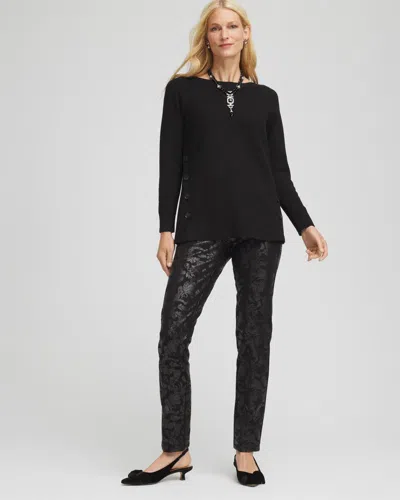 Chico's Ella Button Tunic Sweater In Black In Black