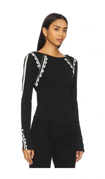 Free People Lost Love Contrast Trim Sweater In Black
