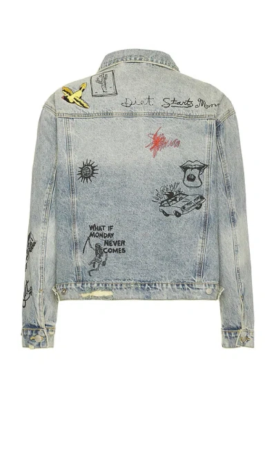 Diet Starts Monday Doodle Trucker Jacket In Blue