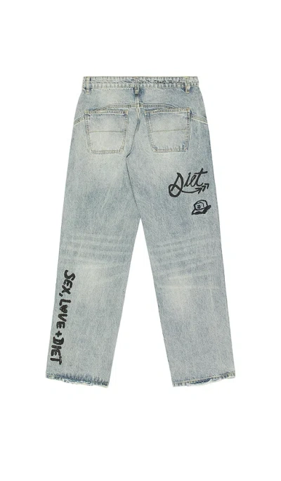 Diet Starts Monday Doodle Embroidered Ripped Cotton Jeans In Blue