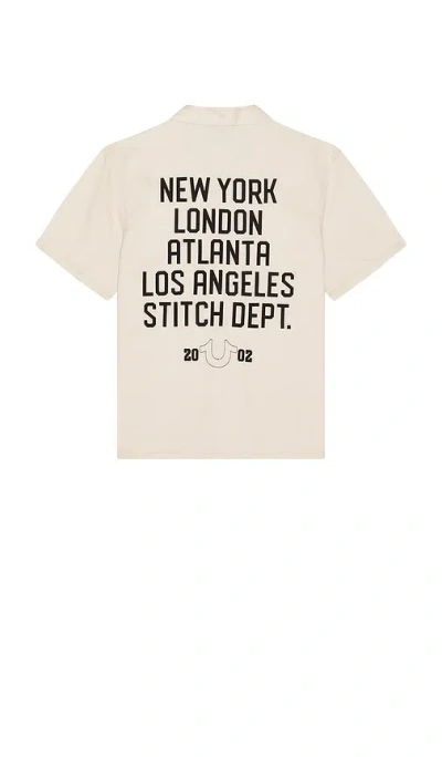 True Religion Graphic Camp Shirt In Neutral