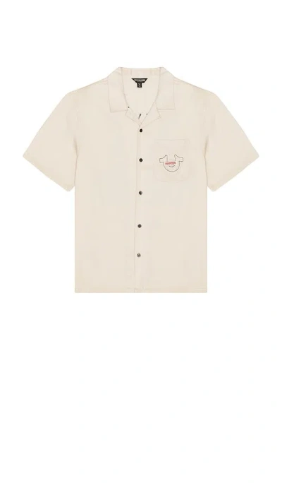 True Religion Graphic Camp Shirt In Neutral