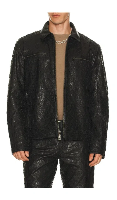 Affliction Quilted Cross Leather Jacket In Black