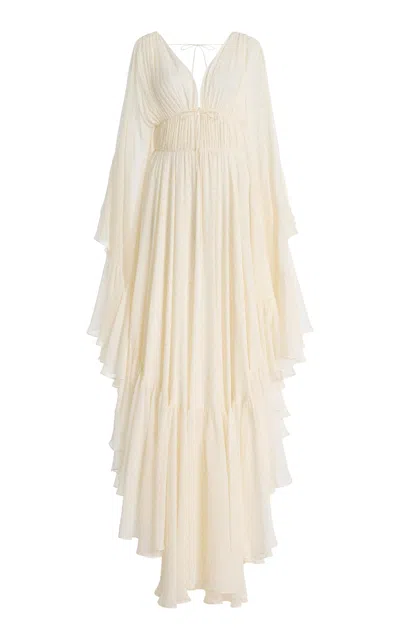 Harithand Serafina Silk Georgette Tiered Maxi Dress In White